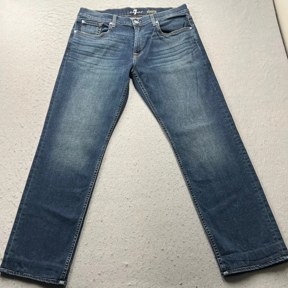 7 For All Mankind Slimmy Mens Jeans 36 Blue Slim Straight Stretch Denim 2110